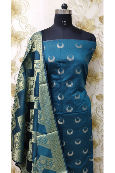 All Over Butta Weaving Peacock Blue Silk Suit Fabric Set (KR876)